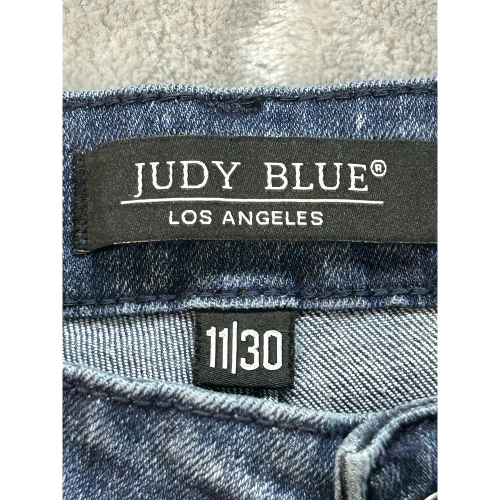 Judy Blue Jean Women Sz 11/30 Speckled Blue Relaxed Fit Tapered Mid Rise Stretch
